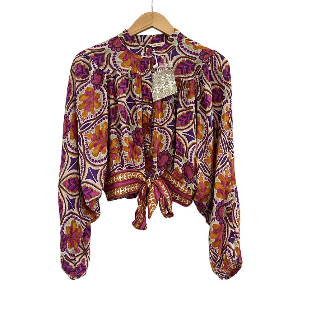 NWT Haute Hippie 2 pc Set Blouse Pants Womens Medium Floral Abstract Y2K Boho - Picture 3 of 15